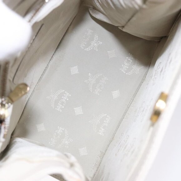 Authentic MCM Shoulder Bag Leather White Gold - Picture 3 of 16